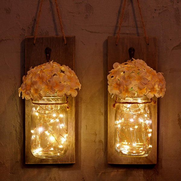 2019 Home Decoration Mason Jar Rustic Wall Sconces Fake Flower