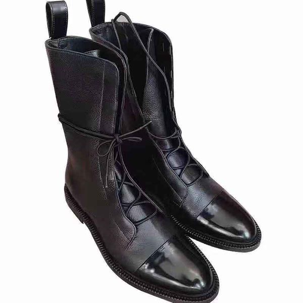 

fashion ville ~ 019090502 40 black genuine leather patent leather cap toe flat short boots boyish a777