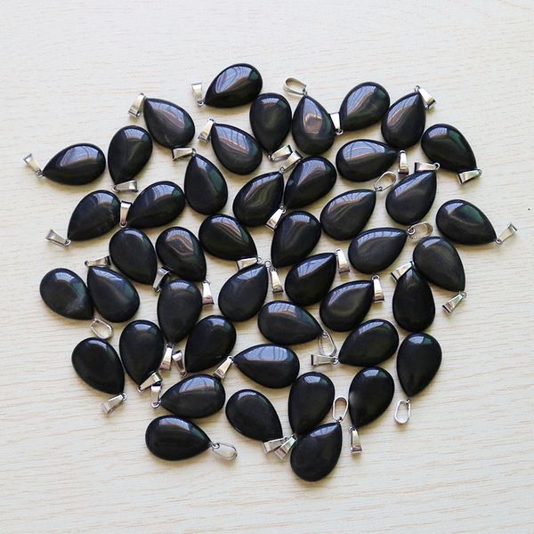 

wholesale charms warter drop teardrop natural obsidian stone beads pendants for jewelry making necklace pendants ing, Silver