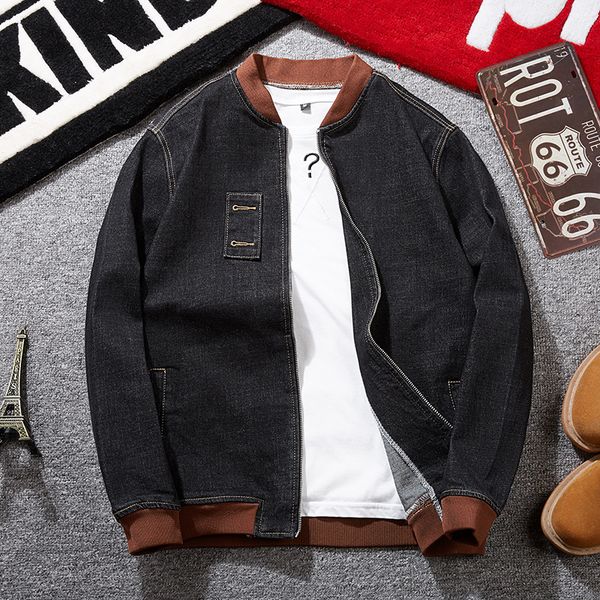 

4xl 5xl 6xl 7xl plus size denim bomber jacket men winter oversize casual black turtlneck outerwear chaqueta hombre, Black;brown