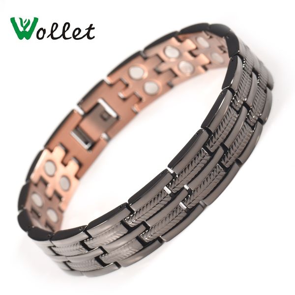 

wollet jewelry copper bracelet bangle for men healing energy magnetic therapy all magnets pain relief black color, Golden;silver