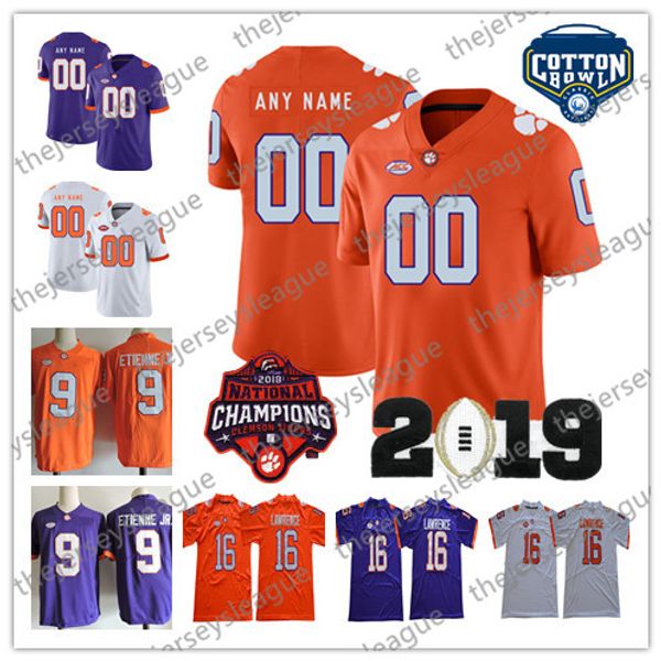 

clemson tigers 2020 champions custom any name number stitched orange purple white ncaa football jersey #16 lawrence 9 travis etienne jr, Black