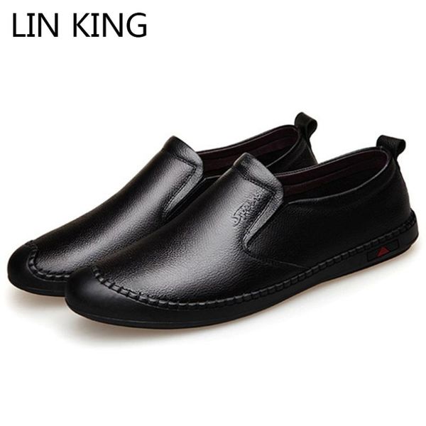 

lin king new designer men loafers genuine leather casual shoes comfortable slip on lazy flats shoes mocassin homme chaussures, Black