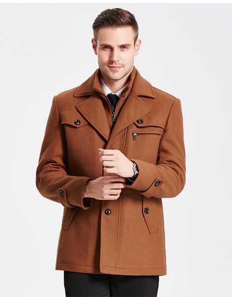 

autumn and winter new men's woolen windbreaker medium long men's woolen coat, Black