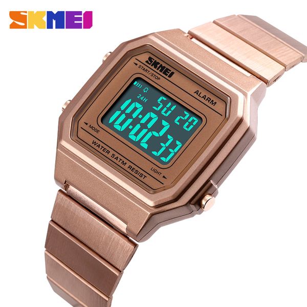 

skmei men's digital watches chronograph date week wristwatche for man el light 12/24 hour alarm clock hand watch horloges mannen, Slivery;brown