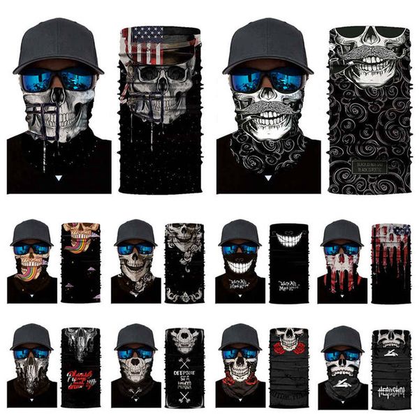 

cycling head scarf neck warmer skull face mask ski balaclava headband mask scary halloween face scarf outdoor, Black