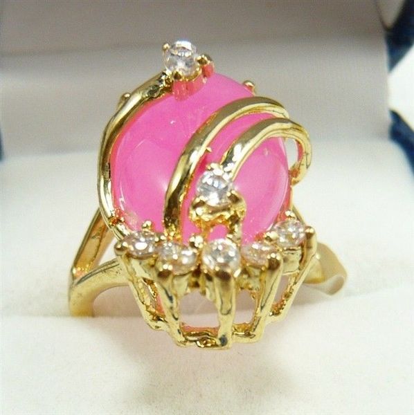 

charmming pink jade ring fine jewelry(#7 8 9, Golden;silver