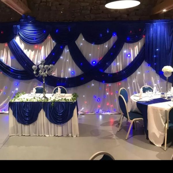 Fondali da sposa in seta di ghiaccio di colore bianco 3M * 6M con sfondo Royal Blue Swag Stage Drape Curtain wedding baby shower party decor