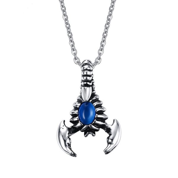 

steel color fashion men's stainless steel blue opal scorpion pendant necklace link chain necklace jewelry gift for men boys j463, Silver
