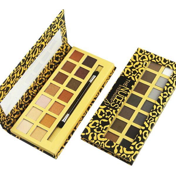 

leopard 14-color eyeshadow palette matte eye shadow with mirror & double-head brush natural make up new