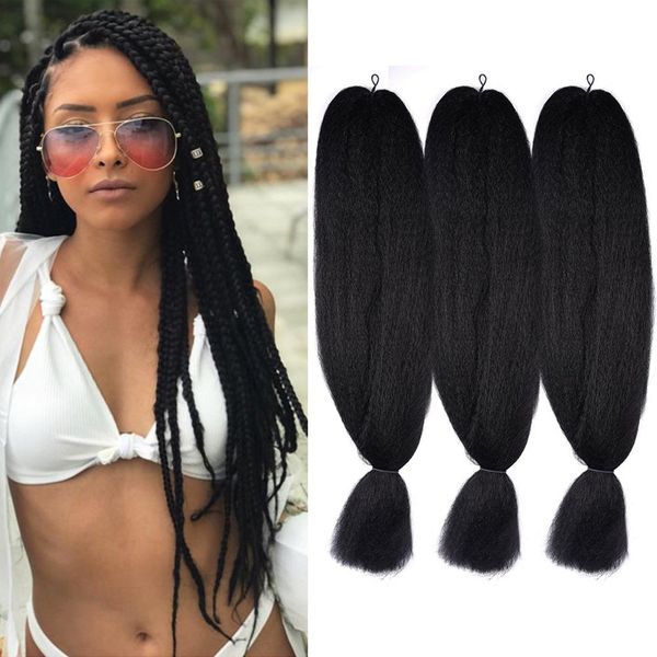 Venda por atacado 3 PCS / lote 48inch 80g jumbo trançando cor preta kanekalon trança sintética trança sintética extensões de cabelo fibra para torção