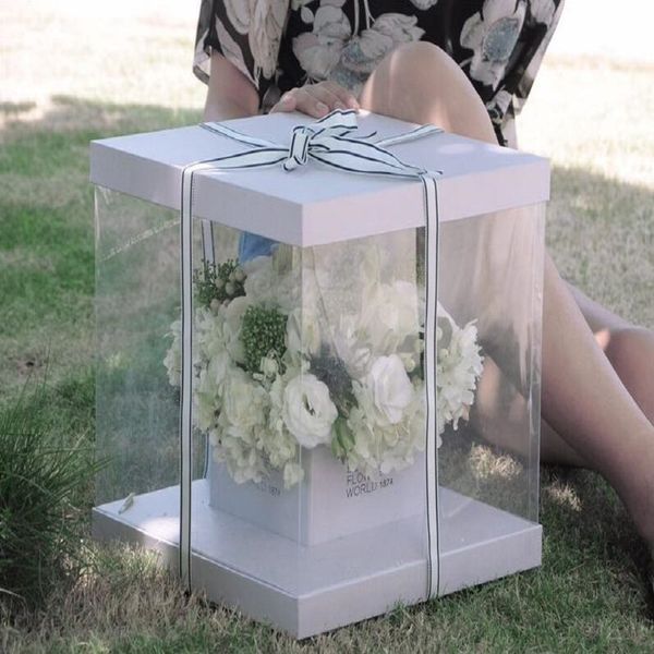

очистить площади pvc transparent hand flower box упаковка букет подарочные коробки на день свадебный день рождения валентина