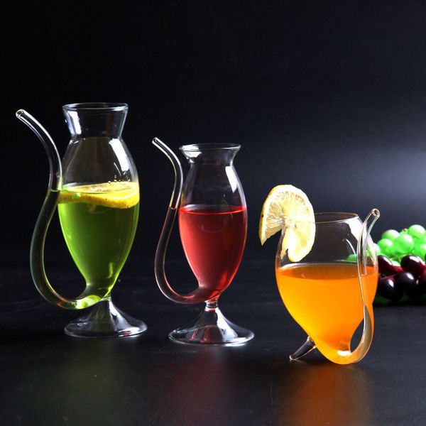 

wine glass cup transparent glassware mug cocktail straw cup with built in drinking tube straw for home kitchen bar party