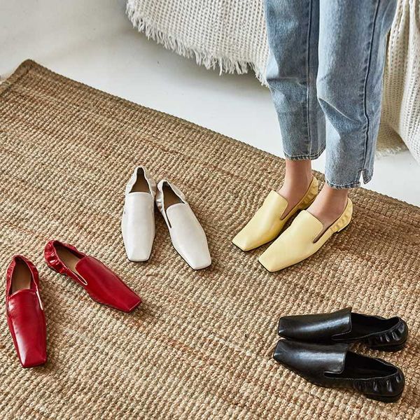 

shoes low heel ladies pumps genuine leather square toe colorful casual handmade shoes women, Black