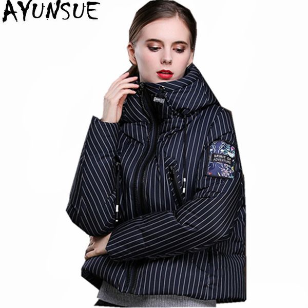 

ayunsue 2019 women's white duck down jacket short hooded women parka padded warm winter coat abrigos mujer wxf321, Black