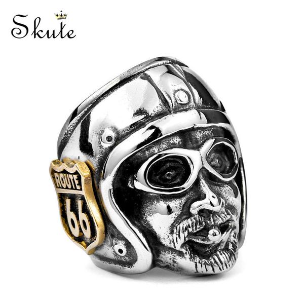 

skute punk route 66 smoking locomotive motorcycle club biker finger rings for men personality jewelry domineering ring anillos, Golden;silver