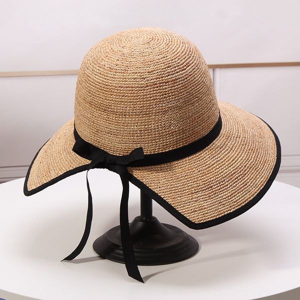 

seaside holiday big eaves screen beach all-match lafite female summer hepburn wind travel beach holiday large eaves sun hat sun hat, Blue;gray