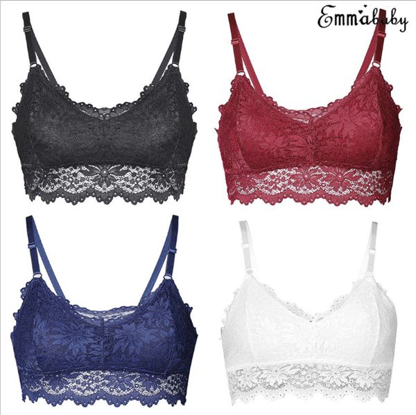 

floral lace strappy solid color bralette halter bustier vest lady push up crop bra lingerie, Black;white
