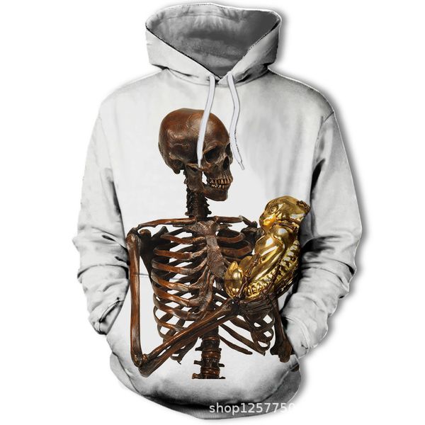 

mens designer winter skeleton hug jinwa 3d digital printed fashion sweater, Black