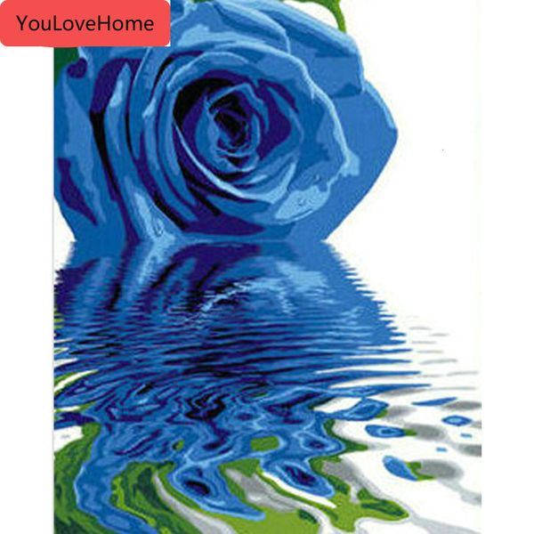 

painting by numbers flower rawing on canvas handpainted blue rose picture kits art gift diy home decoration diy picture art kits
