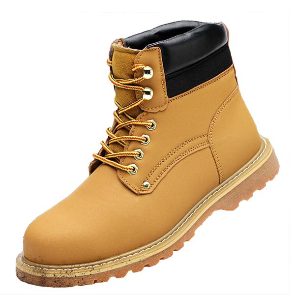 

mens large size breathable steel toe covers work safety shoes outdoors cow leather spring autumn tooling security ankle boots, Black
