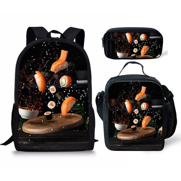

thikin creative 3d print backpack set student school bags teenager book bag 3pcs mochila with salmon sushi pattern 2020 new