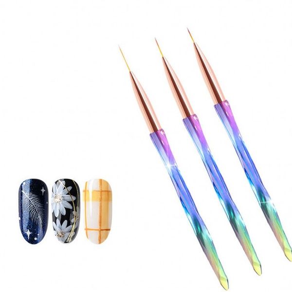 

3pcs nail art liner brush acrylic nail brush gel painting pen set acrylic spiral handle salon dotting painting, Yellow