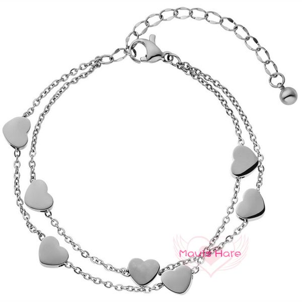 

fashion-hare stainless steel love chain silver/gold/rose gold double layer bracelet with heart charms and 5cm extension chain s915, Black