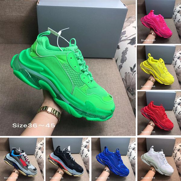 

with box designer paris 17fw triple s adds a clear bubble midsole sneakers men women neon green luxury increasing brand casual dad shoes
