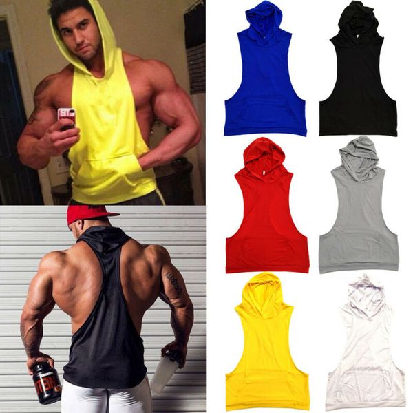 

2019 fashion men's sleeveless hoodie muscle sweatshirt cool hoody gym sport sweatshirts, Black