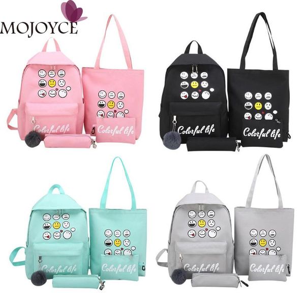 

4pcs/set letter print canvas women shoulder satchel bags women canvas backpack school bags for teenagers girls school backpack