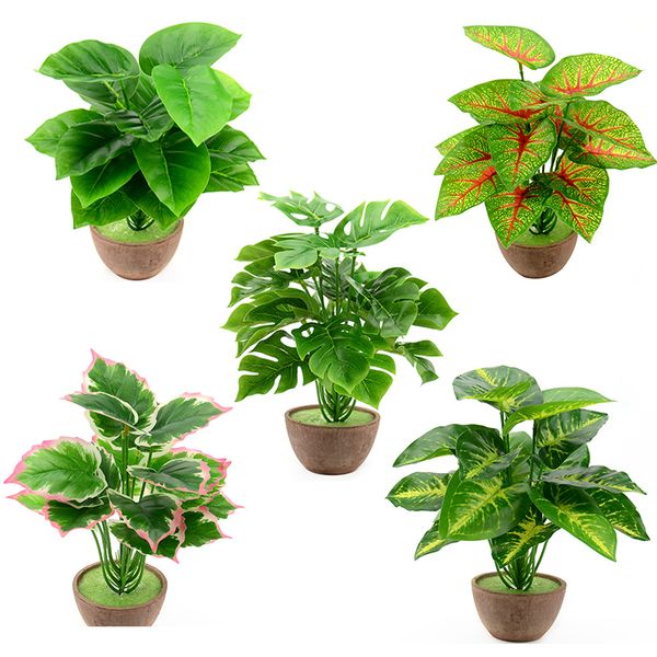 

1bunch artificial palm monstera green plant leaf bouquet for home wedding table decorations fake bonsai tree leaves accessories