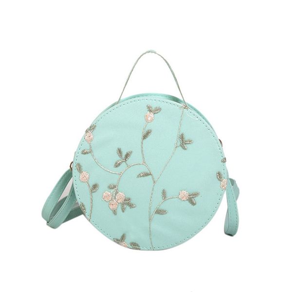 

new-pu round handbag fashion small bag embroidery flower shoulder bag ladies handbag green