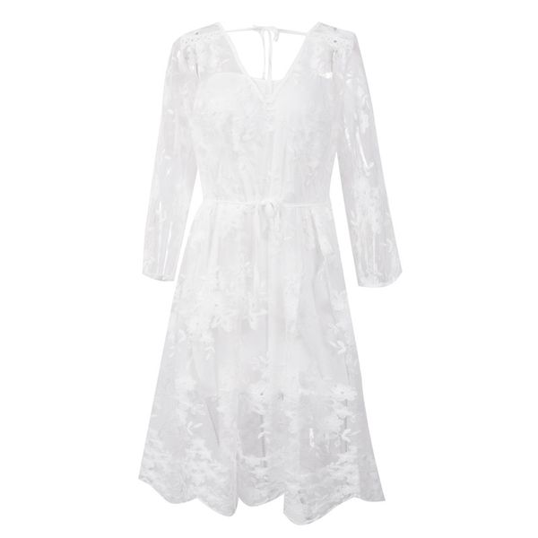 

стильный женщины платье лето boho v-образным вырезом с длинным рукавом вечер геометрия кружева партии пляжное платья один штук, Black;gray