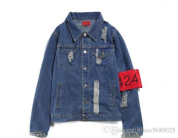 

424 men's jackets europe and the united states tide brand autumn denim shirt kanye west the same paragraph denim jacket couple man and, Black;brown