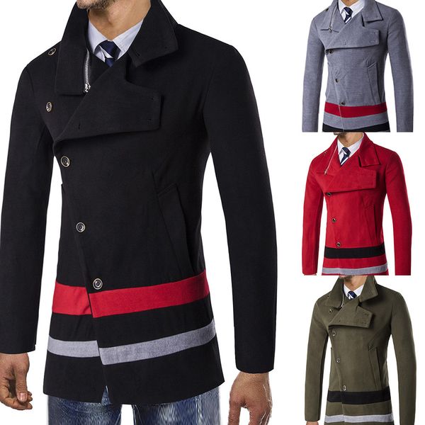 

mens trench coat nice new fashion designer men irregular striped coat winter windproof slim trench men jacket w81-jk, Tan;black