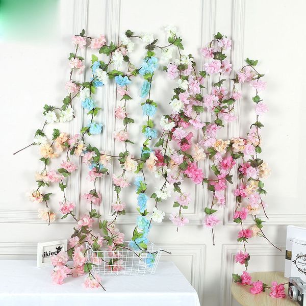 

220cm silk sakura cherry blossom vine lvy wedding arch decoration layout home party rattan wall hanging garland wreath slingers