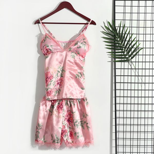 

2019 summer new sleepwear nightdress women lingerie lace v-neck fashion floral splice babydoll solid sleepwear pajamas, Blue;gray