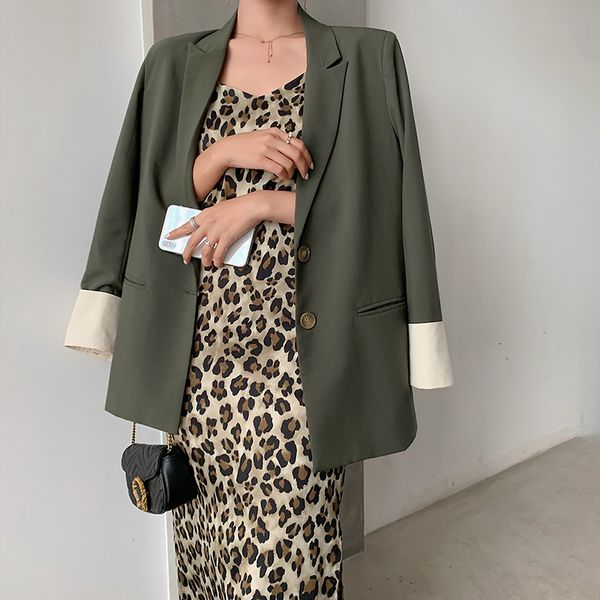 

korean retro ladies blazer casual solid green loose simple suit jacket blazer negro mujer stylish office women mm60nxz, White;black