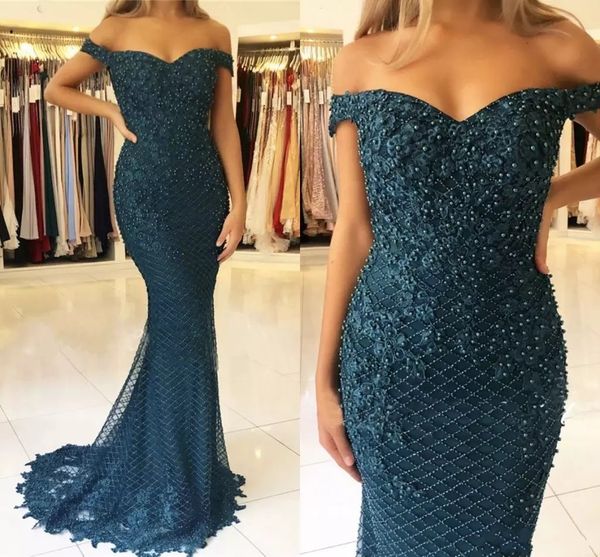 

2019 new mermaid evening dresses beading crystal off shoulder satin lace appliques sweep train formal arabic prom dresses party gowns, Black;red