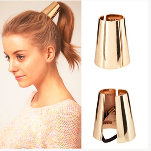 

gold color and silver plated fashion punk rock metal circle ring hair cuff wrap holder band clip claw for women, Golden;white