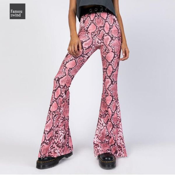 

snake wide leg pants women trousers high waist bodycon flare pants female casual winter ladies skinny, Black;white