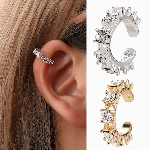 

1 pcs new fashion clip earrings for women imitation pearl crystal hollow u-shaped ear bone cuff invisible ear jewelry, Silver