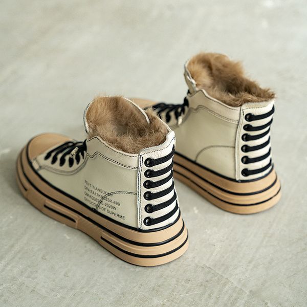 

natural leather high-women winter sneakers fur cross-tied casual ladies shoes alphabet lace-up black white size 35-40