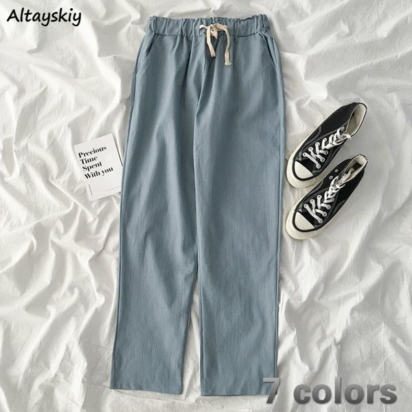 

брюки женщины твердых эластичного пояс различных цветов карманы сыпучие straight вскользь корейского chic new ulzzang streetwear женщины вес, Black;white