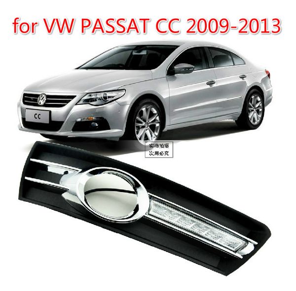 

car flashing 1pair for vwpassat cc 2009 2010 2011 2012 2013 12v led car drl daytime running lights with fog lamp hole cover