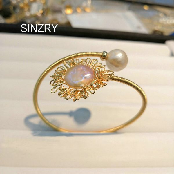 

sinzry handmade creative natural freshwater pearl baroque charm cuff bangle & bracelet lady costume jewelry, Black