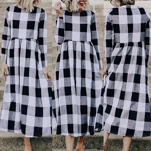 

бальные платья женщин одежда женщин конструктора платья вскользь шотландки печати вокруг шеи платье с длинным рукавом вечер нас empire cpma, Black;gray