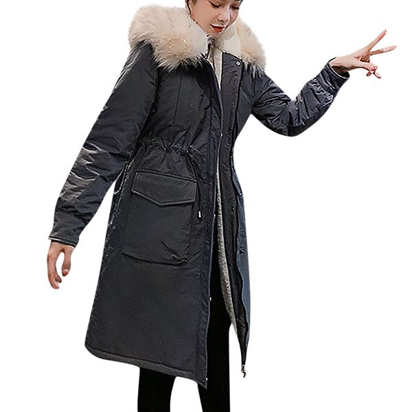 

women's down & parkas fashion winter coat women wool wadded hoodie drawstring long jackets black white outwear parka manteau femme hive