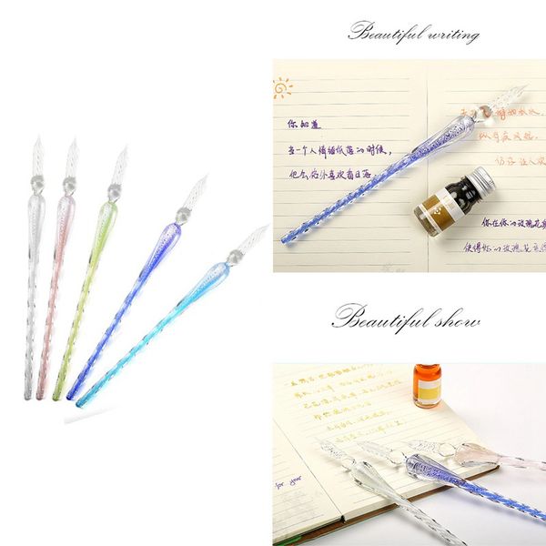 

creative crystal glass pens dipped in ink, writing boxes, sets, antique, handmade signature pen, starry sky handcrafted po, Black;red